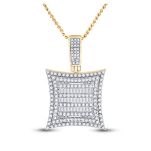 10kt Yellow Gold Mens Baguette Diamond Square Kite Charm Pendant 1-1/4 Cttw