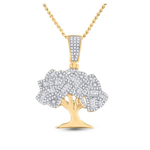 14kt Yellow Gold Mens Round Diamond Money Tree Charm Pendant 7/8 Cttw