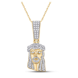 10kt Yellow Gold Mens Round Diamond Jesus Face Charm Pendant 1/2 Cttw