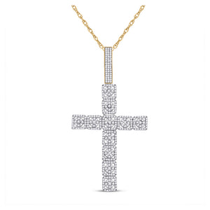 10kt Yellow Gold Mens Round Diamond Cross Charm Pendant 1-1/5 Cttw