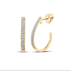 10kt Yellow Gold Womens Round Diamond Half J Hoop Earrings .03 Cttw