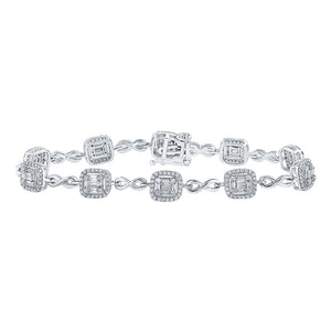 14kt White Gold Womens Baguette Diamond Square Link Bracelet 1-3/4 Cttw