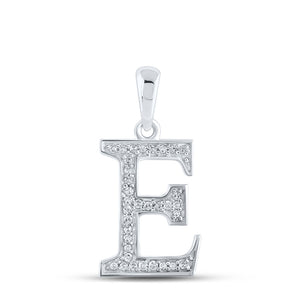 10kt White Gold Womens Round Diamond Initial E Letter Pendant 1/12 Cttw