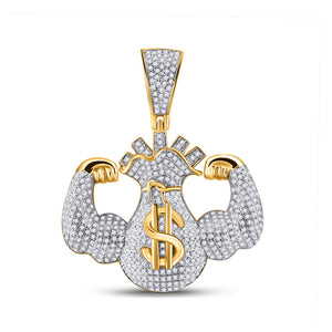 10kt Yellow Gold Mens Round Diamond Flex Money Bag Charm Pendant 1-1/3 Cttw