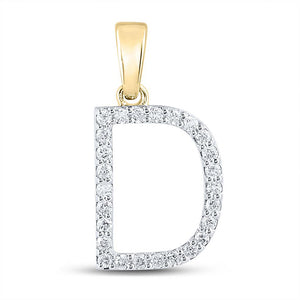 10kt Yellow Gold Womens Round Diamond D Initial Letter Pendant 1/5 Cttw