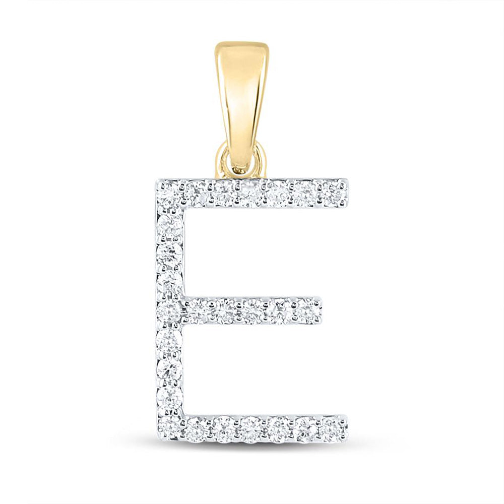 10kt Yellow Gold Womens Round Diamond E Initial Letter Pendant 1/5 Cttw