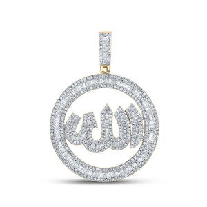 10kt Yellow Gold Mens Baguette Diamond Allah Circle Charm Pendant 2 Cttw