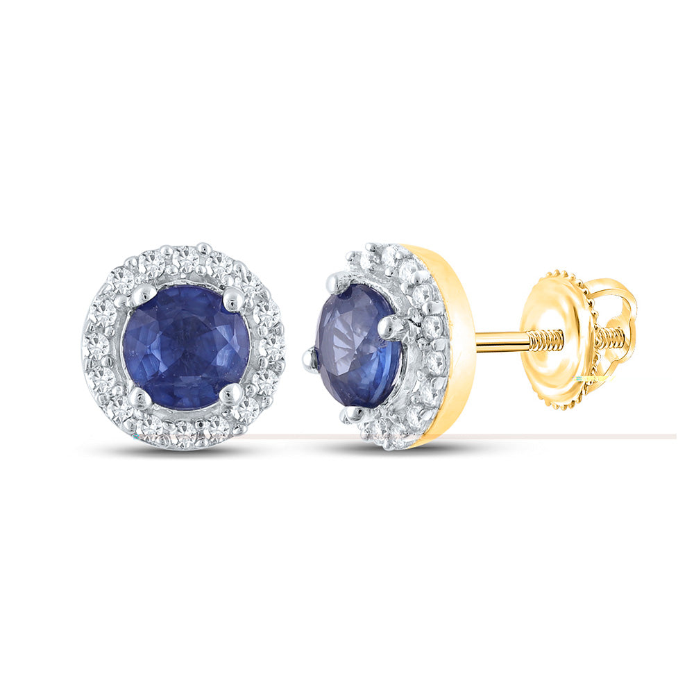 10kt Yellow Gold Womens Round Blue Sapphire Halo Earrings 5/8 Cttw