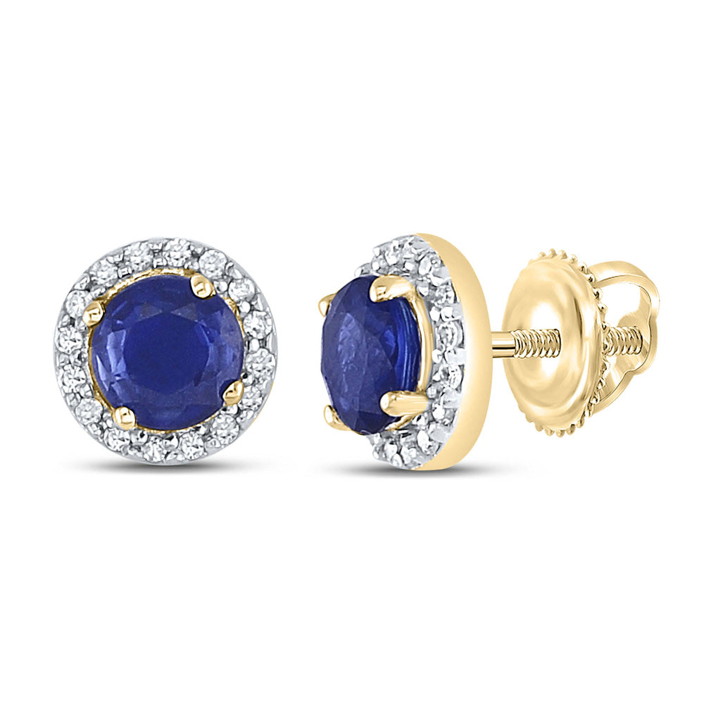 10kt Yellow Gold Womens Round Blue Color Enhanced Diamond Halo Earrings 7/8 Cttw