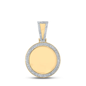 10kt Yellow Gold Mens Round Diamond Mirror Memory Circle Charm Pendant 7/8 Cttw