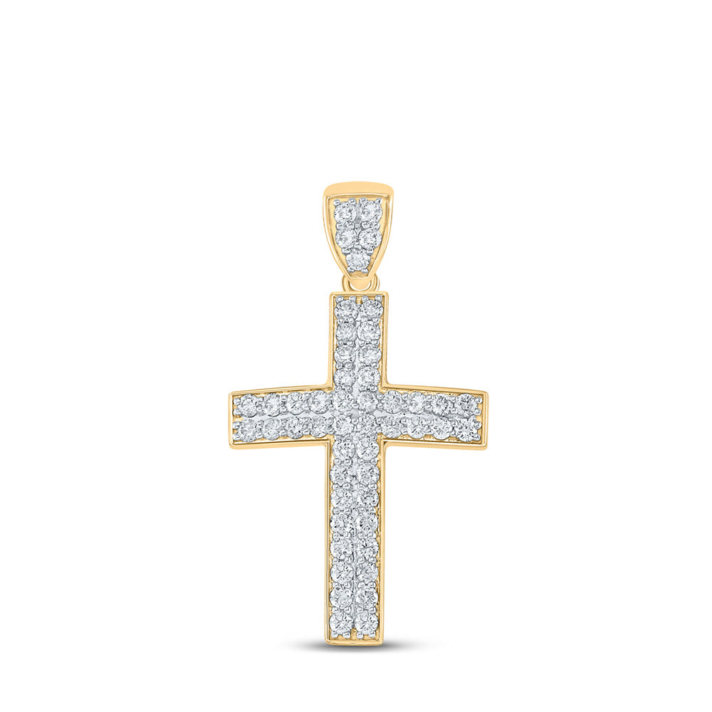 10kt Yellow Gold Mens Round Diamond Cross Charm Pendant 1 Cttw