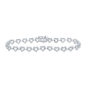 10kt White Gold Womens Round Diamond Heart Fashion Bracelet 1-3/8 Cttw