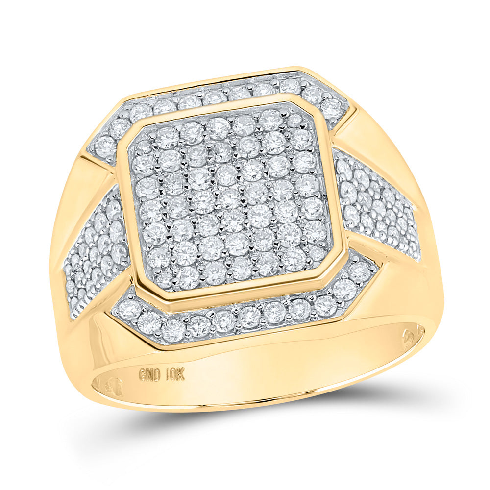 10kt Yellow Gold Mens Round Diamond Square Ring 1 Cttw