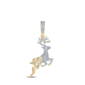 10kt Yellow Gold Mens Round Diamond Deer Animal Charm Pendant 1-1/5 Cttw