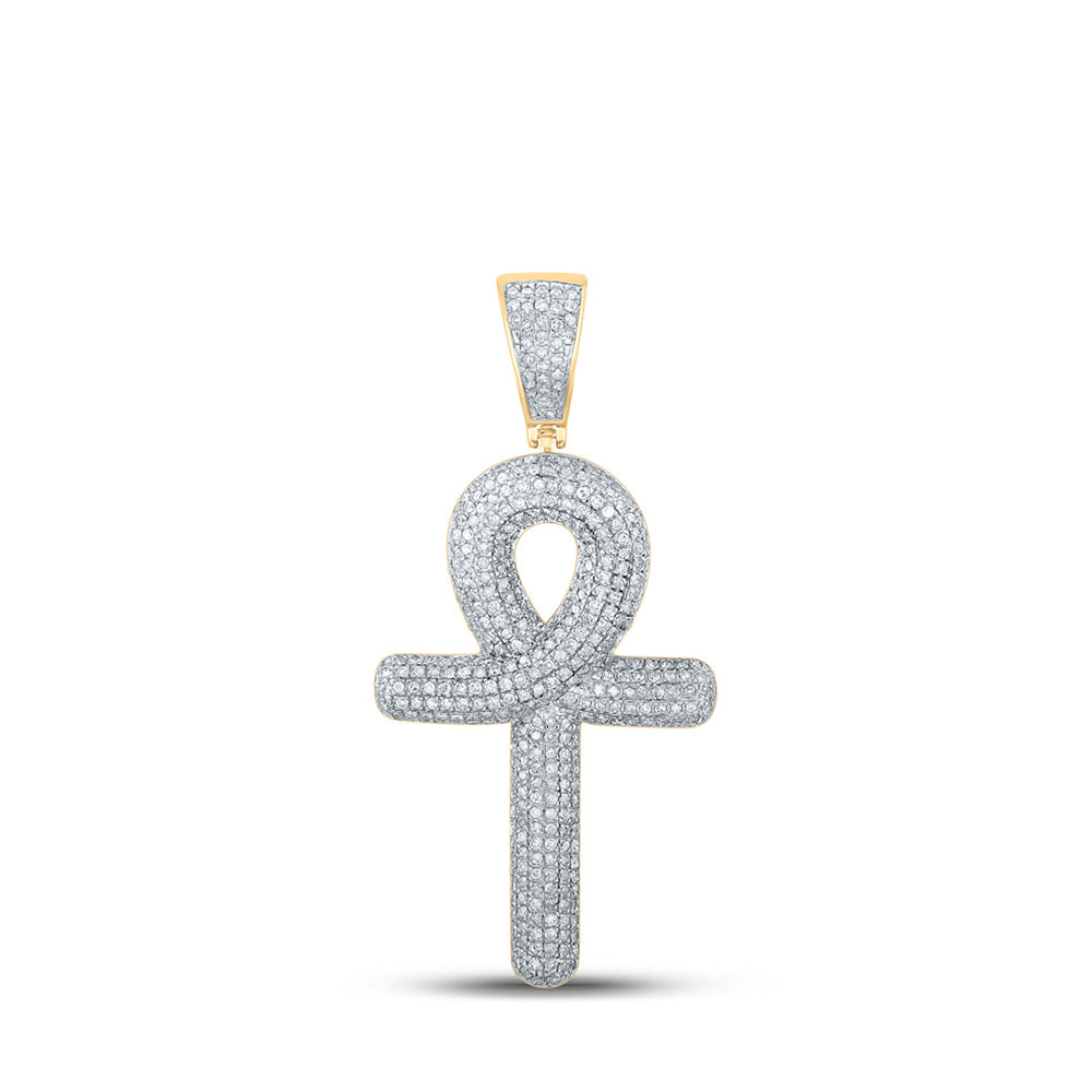 10kt Yellow Gold Mens Round Diamond Ankh Cross Charm Pendant 1 Cttw