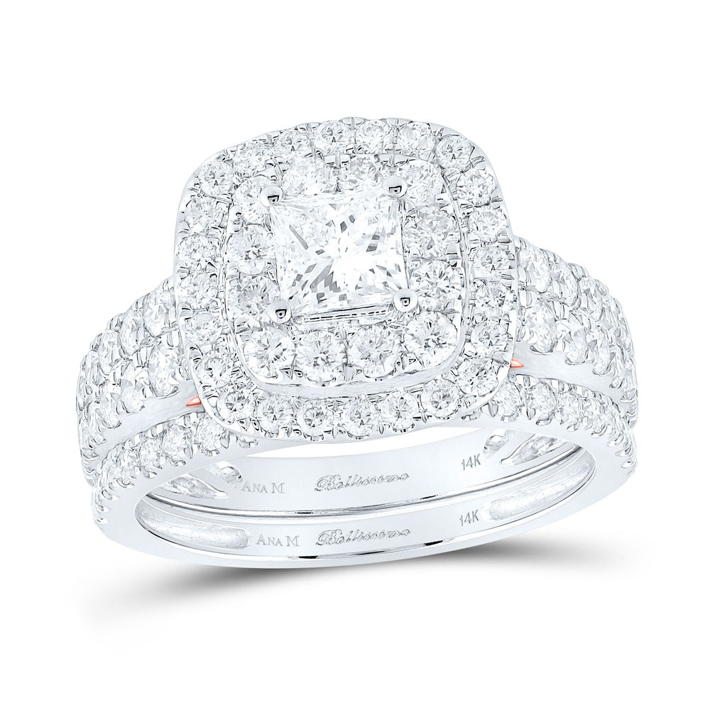 14kt Two-tone Gold Princess Diamond Halo Bridal Wedding Ring Band Set 1/2 Cttw