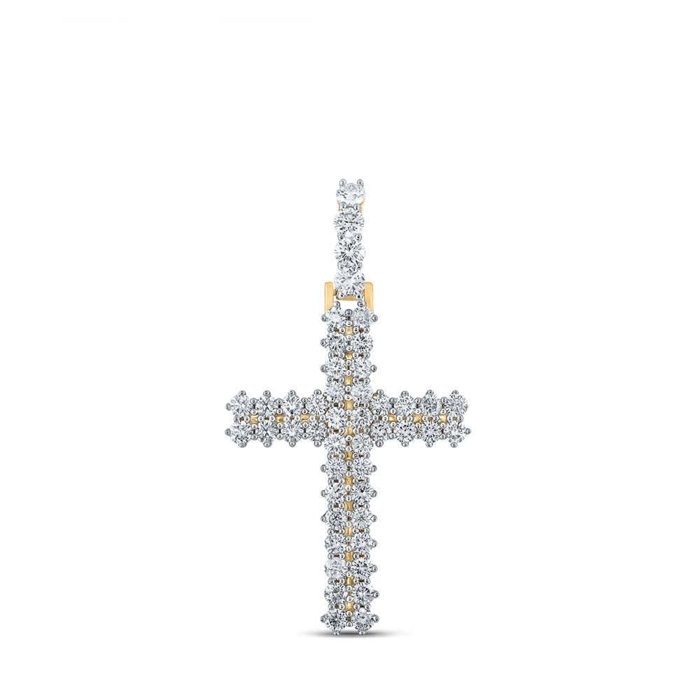 10kt Yellow Gold Mens Round Diamond Cross Charm Pendant 2-1/3 Cttw