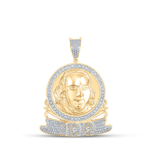 10kt Yellow Gold Mens Round Diamond Ben Franklin 100 Charm Pendant 1-1/5 Cttw