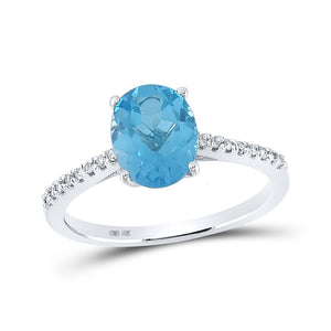 10kt White Gold Womens Oval Lab-Created Blue Topaz Solitaire Ring 2-1/3 Cttw
