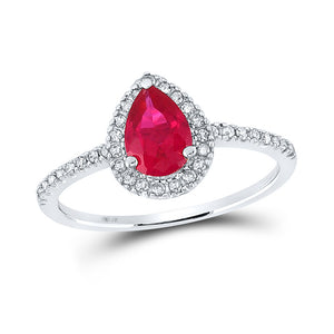 10kt White Gold Womens Pear Lab-Created Ruby Solitaire Ring 1 Cttw