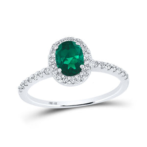 10kt White Gold Womens Oval Lab-Created Emerald Solitaire Ring 1 Cttw