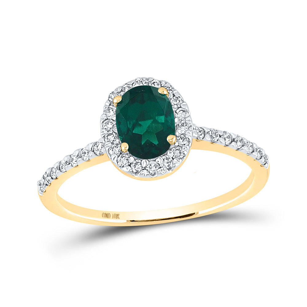 10kt Yellow Gold Womens Oval Lab-Created Emerald Solitaire Ring 1 Cttw