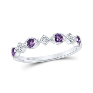 Sterling Silver Womens Round Lab-Created Amethyst Diamond Band Ring 1/3 Cttw