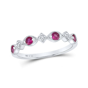 Sterling Silver Womens Round Lab-Created Ruby Diamond Band Ring 1/3 Cttw
