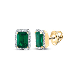 10kt Yellow Gold Womens Lab-Created Emerald Diamond Stud Earrings 2 Cttw