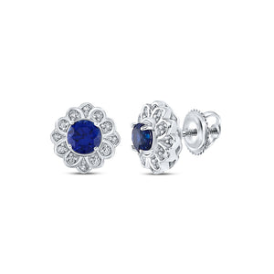 10kt White Gold Womens Round Lab-Created Blue Sapphire Cluster Earrings 3/4 Cttw