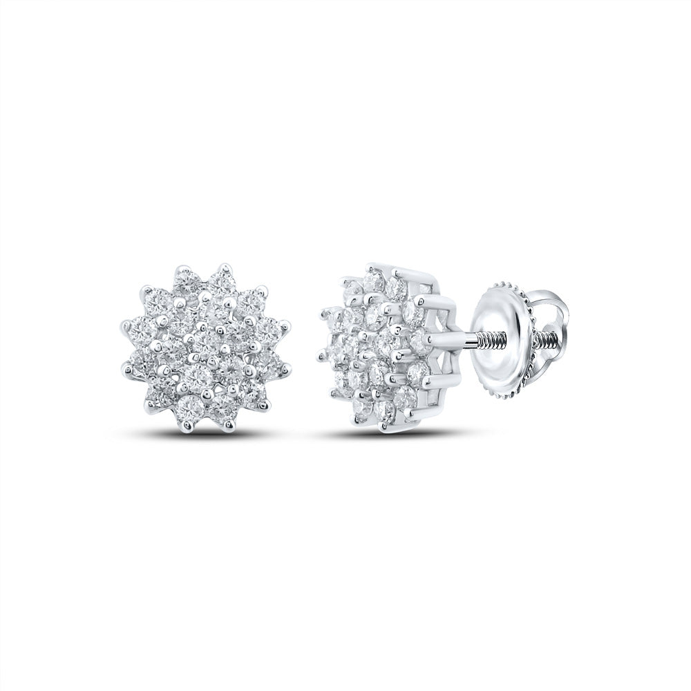 10kt White Gold Womens Round Diamond Cluster Earrings 1/4 Cttw