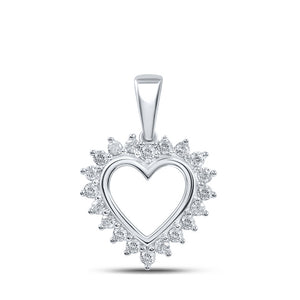 10kt White Gold Womens Round Diamond Heart Pendant 1/5 Cttw