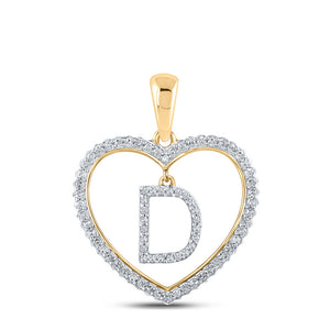 10kt Yellow Gold Womens Round Diamond Heart D Letter Pendant 1/4 Cttw