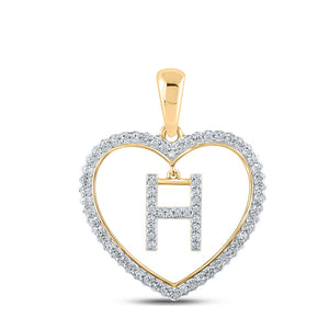 10kt Yellow Gold Womens Round Diamond Heart H Letter Pendant 1/4 Cttw