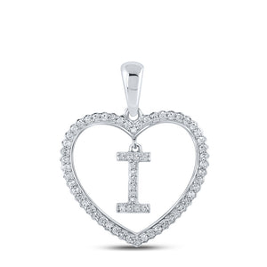 10kt White Gold Womens Round Diamond Heart I Letter Pendant 1/4 Cttw