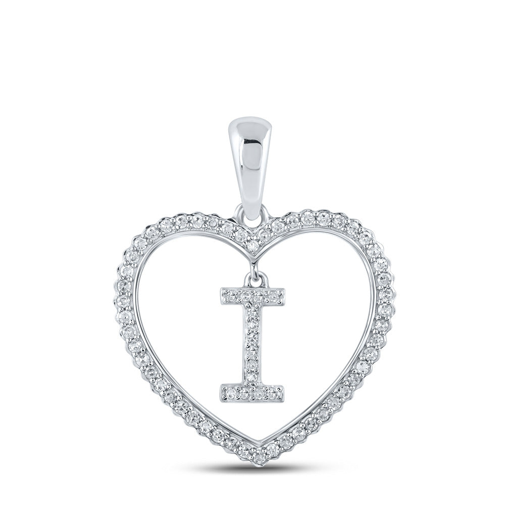 10kt White Gold Womens Round Diamond Heart I Letter Pendant 1/4 Cttw