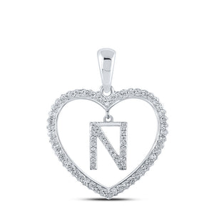 10kt White Gold Womens Round Diamond Heart N Letter Pendant 1/4 Cttw