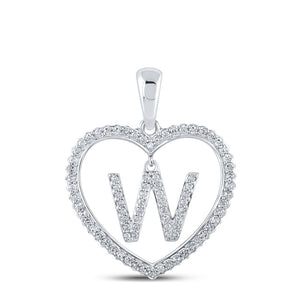 10kt White Gold Womens Round Diamond Heart W Letter Pendant 1/4 Cttw