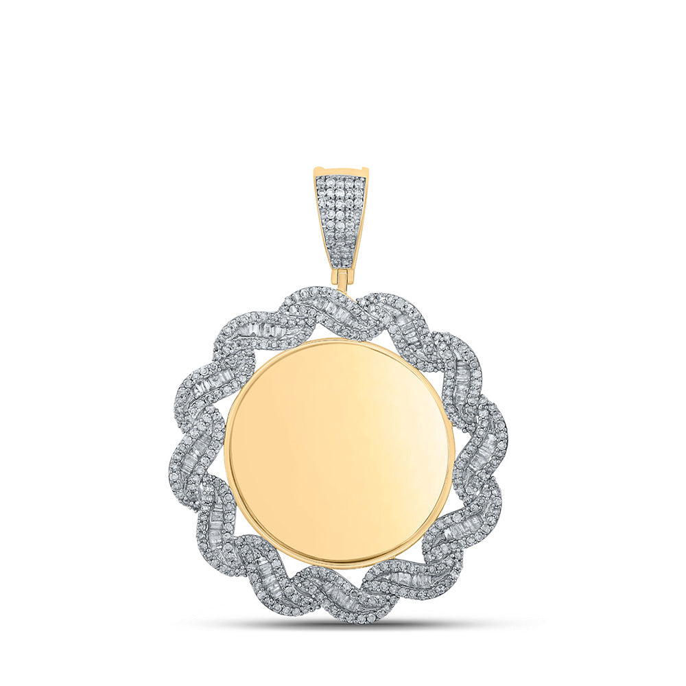 10kt Yellow Gold Mens Baguette Diamond Mirror Memory Charm Pendant 1-5/8 Cttw