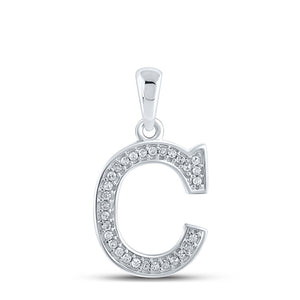 10kt White Gold Womens Round Diamond Initial C Letter Pendant 1/12 Cttw