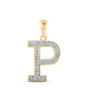 10kt Yellow Gold Womens Round Diamond Initial P Letter Pendant 1/10 Cttw