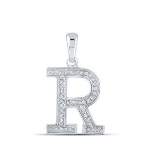 10kt White Gold Womens Round Diamond Initial R Letter Pendant 1/12 Cttw