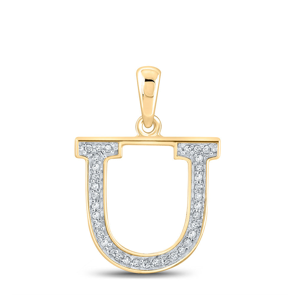 10kt Yellow Gold Womens Round Diamond Initial U Letter Pendant 1/12 Cttw