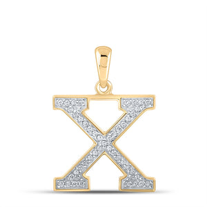 10kt Yellow Gold Womens Round Diamond Initial X Letter Pendant 1/10 Cttw