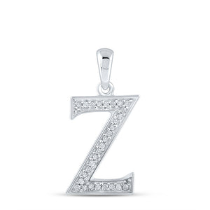 10kt White Gold Womens Round Diamond Initial Z Letter Pendant 1/12 Cttw