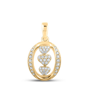 10kt Yellow Gold Womens Round Diamond Triple Heart Pendant 1/4 Cttw