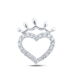 10kt White Gold Womens Round Diamond Heart Pendant 1/4 Cttw