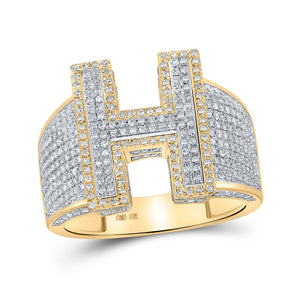 10kt Two-tone Gold Mens Round Diamond H Initial Letter Ring 1-1/5 Cttw