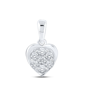 10kt White Gold Womens Round Diamond Heart Pendant 1/4 Cttw