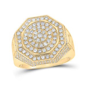 10kt Yellow Gold Mens Round Diamond Octagon Cluster Ring 1-3/8 Cttw